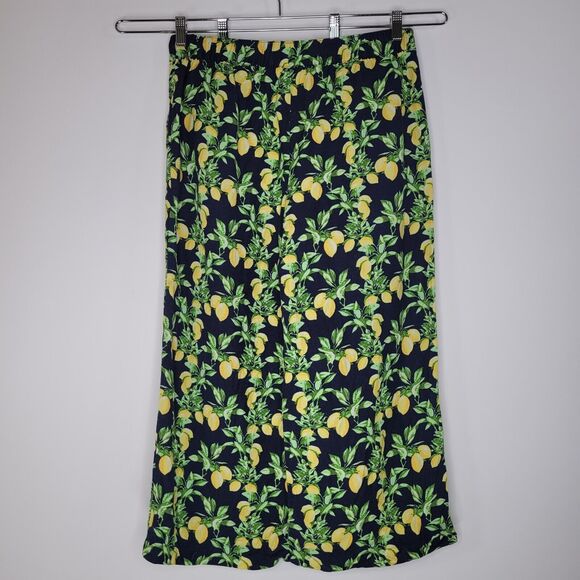 LOFT Lemon Print Linen Pants Size MP Cropped Ankle Wide Leg Pockets Novelty - Picture 4 of 9